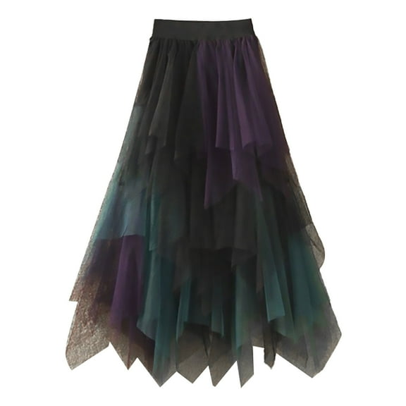 VUPSGEZ Women's Tulle Skirt Ruffle Multilayer Mesh A Line Tier Tutu Prom Wedding Long Tulle Skirts (Purple,XL)