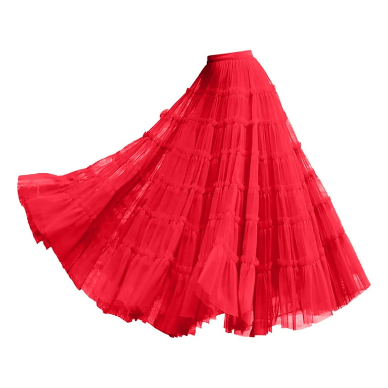 VUPSGEZ Women's Tulle Skirt Ruffle Multilayer Mesh A Line Tier