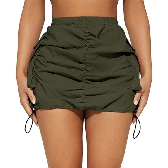 VUPSGEZ Womens Cargo Skirt Casual Summer High Waisted Bodycon Pencil Ruched Mini Skirts Side Drawstring With Pocket (Army Green,XXL)