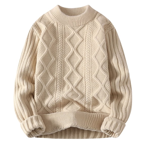 VUPSGEZ Womens Knit Sweater Solid Vintage Pullover Sweater Woven Crewneck Knitted Tops Stripe Cable Knit Long Sleeve Fall Winter (Khaki,XL)