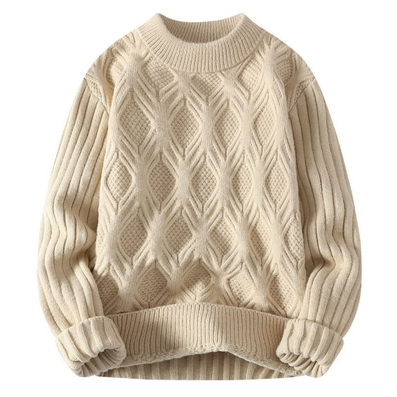 VUPSGEZ Womens Knit Sweater Solid Vintage Pullover Sweater Woven Crewneck Knitted Tops Stripe Cable Knit Long Sleeve Fall Winter (Khaki,XXL)