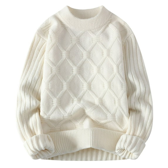 VUPSGEZ Womens Knit Sweater Solid Vintage Pullover Sweater Woven Crewneck Knitted Tops Stripe Cable Knit Long Sleeve Fall Winter (White,M)