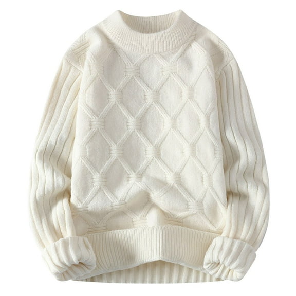 VUPSGEZ Womens Knit Sweater Solid Vintage Pullover Sweater Woven Crewneck Knitted Tops Stripe Cable Knit Long Sleeve Fall Winter (White,XXXL)