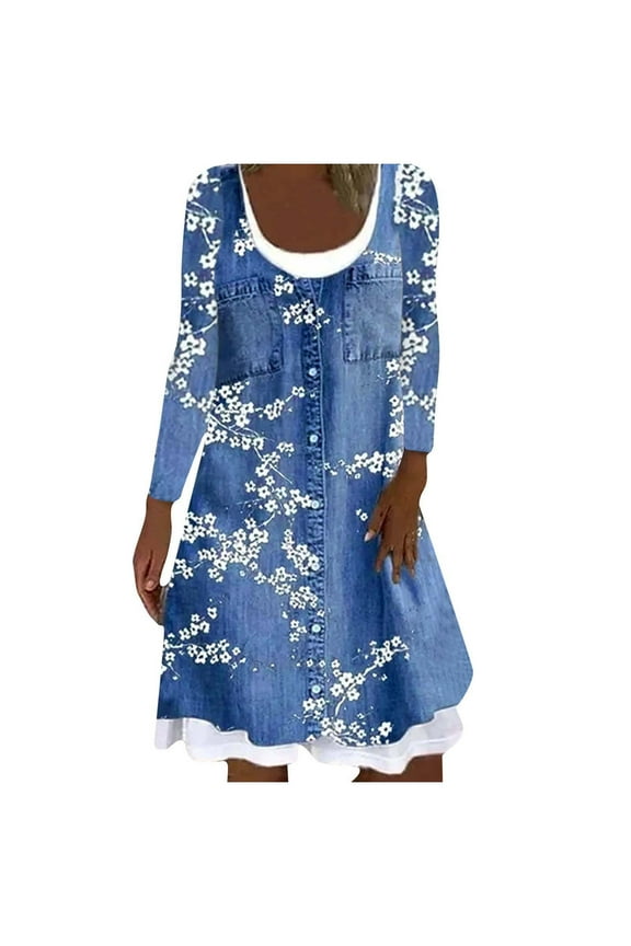 Womens Long Sleeve Blouse Dress Denim Shirt Dresses Button Down Chambray Cotton Tops (Light Blue,XL)