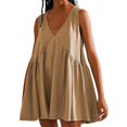 thumbnail image 1 of VUPSGEZ Womens Summer Sleeveless Mini Dress Casual Loose V Neck Sundress With Pockets (Khaki,M), 1 of 5