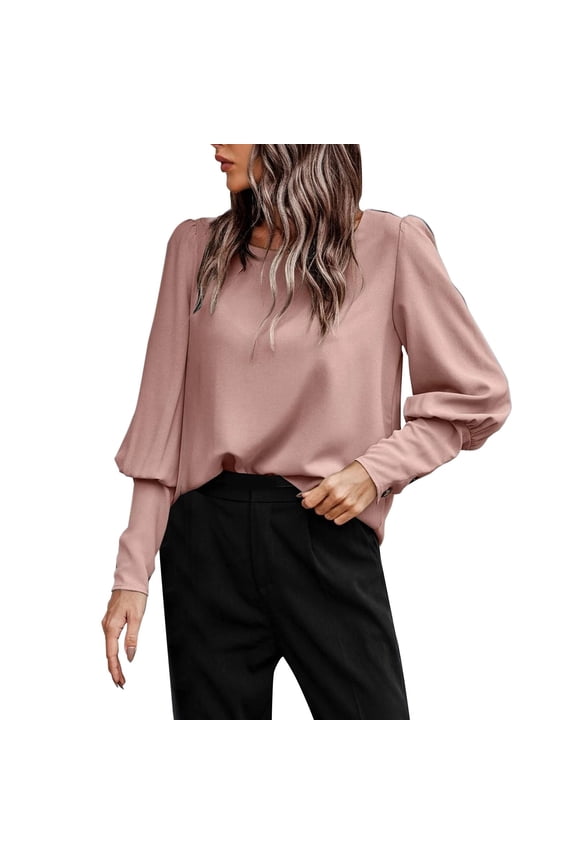 Womens Tops Solid Button Back Blouse Womens Tops Dressy Casual (Pink,L)
