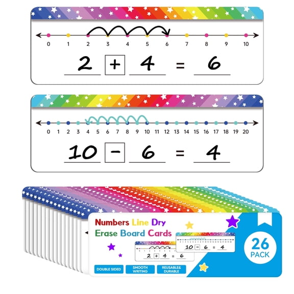 VUSIGN 26 Pack Number Line Dry Erase Boards, Double Sided Writable and Erasable Math White Board for Kids, Students, Classroom and Home, 11.8 x 4