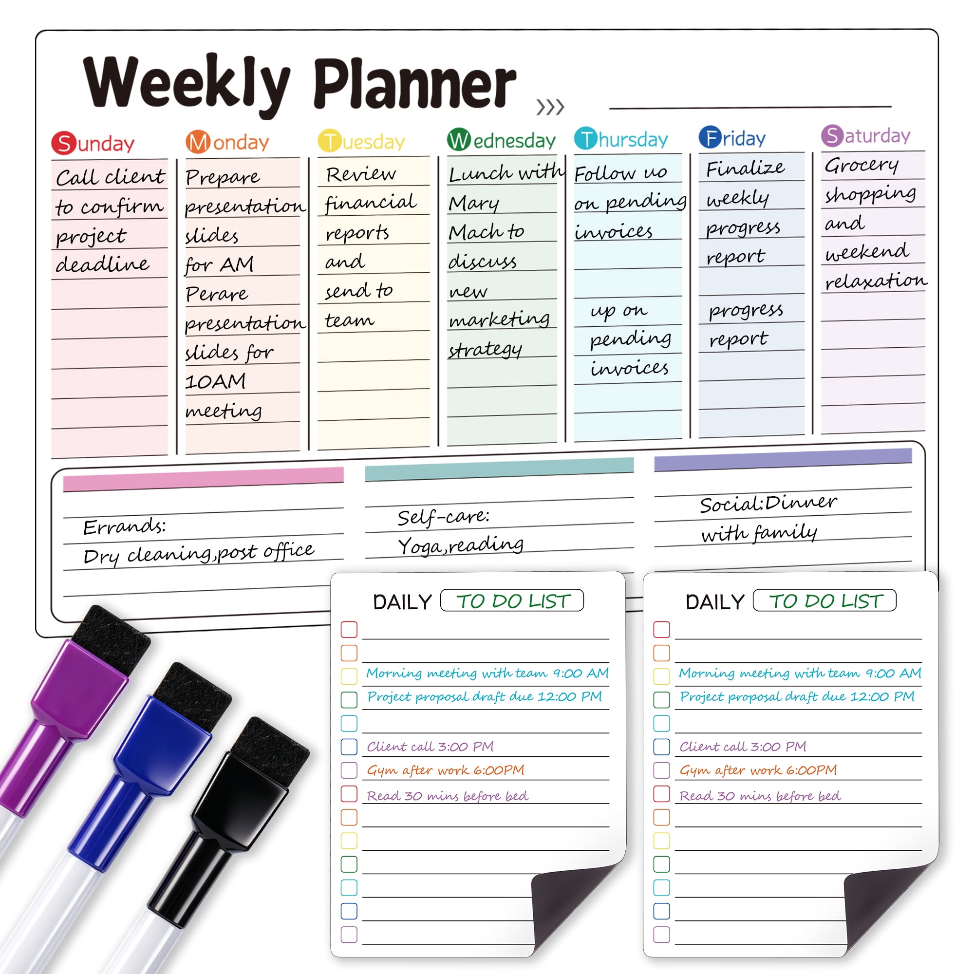 VUSIGN Magnetic Whiteboard,Dry Erase Calendar Board for Fridge,Weekly Planner Whiteboard,Grocery List and Notepad for Refrigerator