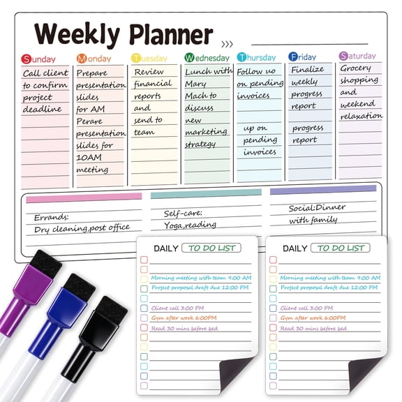 Vusign Magnetic Dry Erase Weekly Planner Whiteboard Set,Dry Erase Calendar Board Reusable Meal & Task Organizer