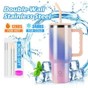 VUSIGN 40 oz Tumbler, Double Wall Stainless Steel Vacuum Insulated Tumbler with Handle and Straw Lid,Travel Mug Water Bottle Cup,Rainbow
