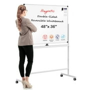 VUSIGN 48''x36'' Mobile Magnetic Double-Sided Reversible Whiteboard Height Adjust