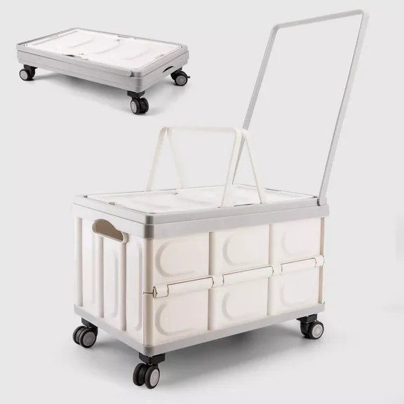 VUSIGN 55L 11.6''x20.8'' Foldable Storage Crates with Swivel Wheels,Light Beige