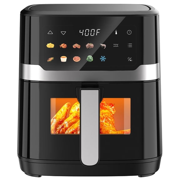 VUSIGN 6.8 QT Air Fryer, 10-in-1 Air Fryer with Viewing Window, 400°F Fast Heating, Adjustable Bottom Heater, Nonstick Dishwasher-Safe Basket, 1700W, Black