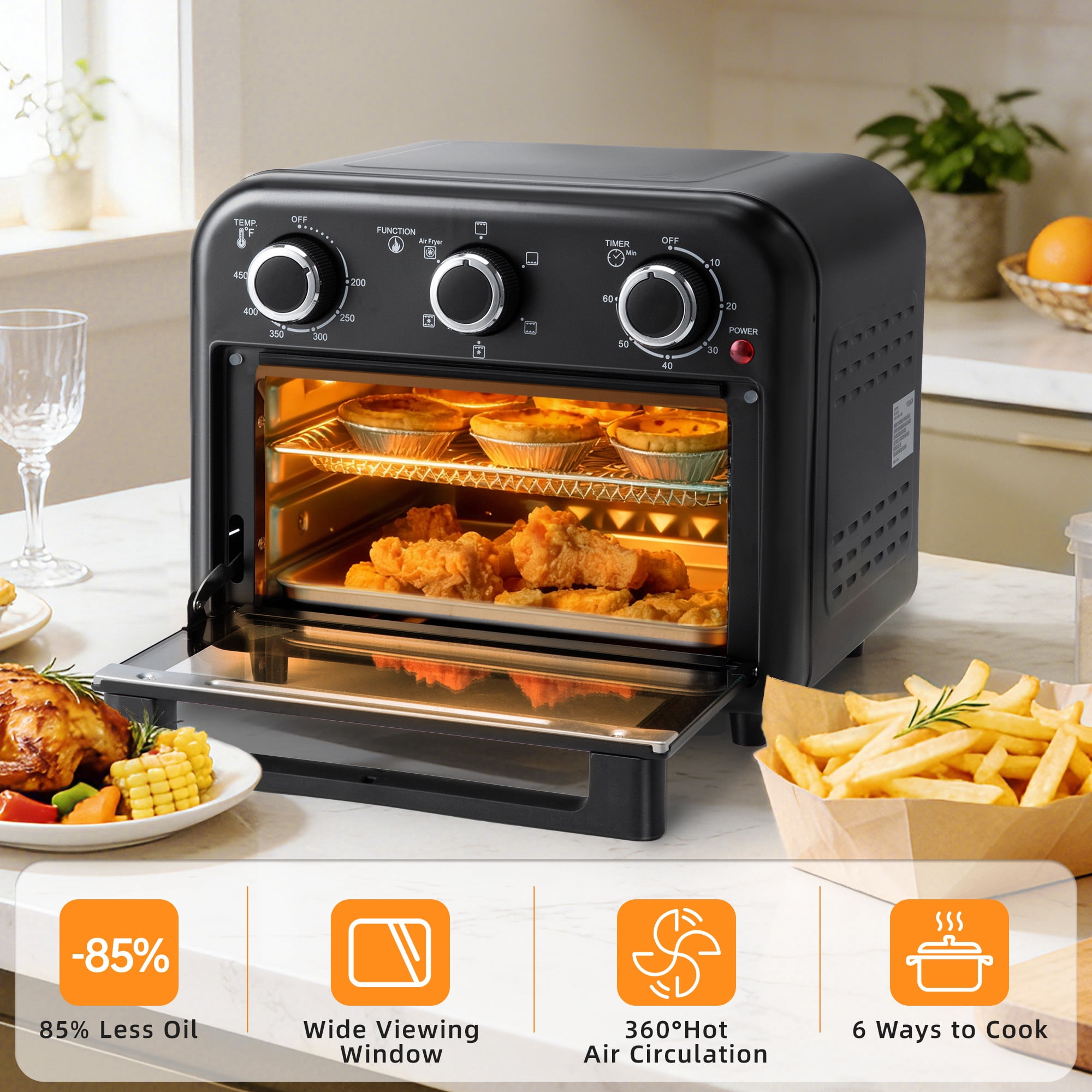 0209-251 Easy Fryer ツインズ UT-EF1300 VUSIGN 1300W 6-in-1 Air Fryer Toaster Oven with Convection, 13QT