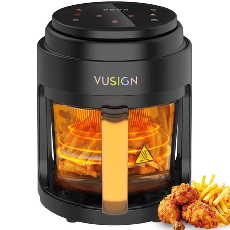 VUSIGN Air Fryer,5 Qt Glass Air Fryer with Max 410°F, LED Digital Touchscreen,Nonstick & Dishwasher Safe Basket,Black