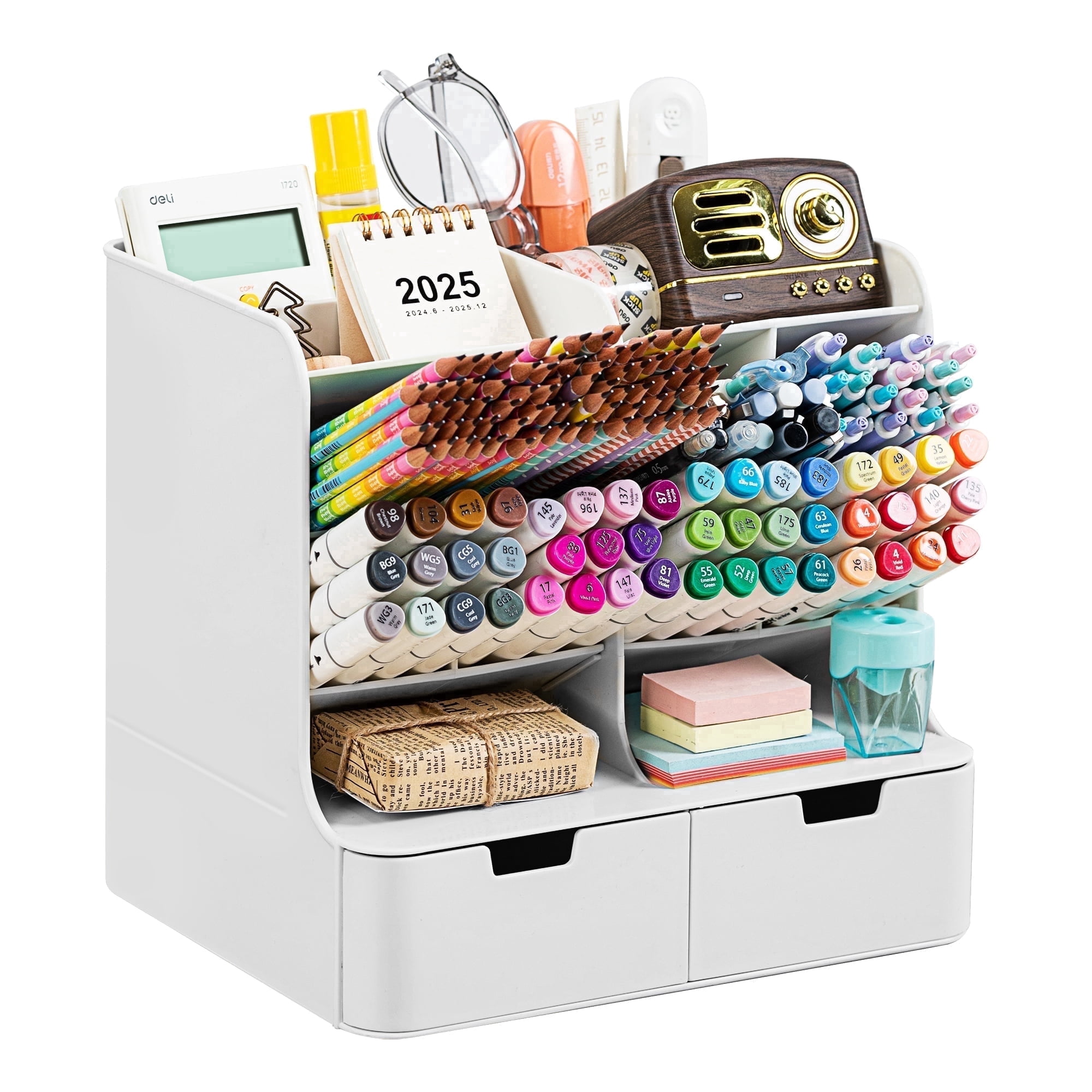 VUSIGN Tall Organizer Plastic Desk Organizer for Office,Pencil Holder Organizer for Home Desk Storage Organizer with Drawers