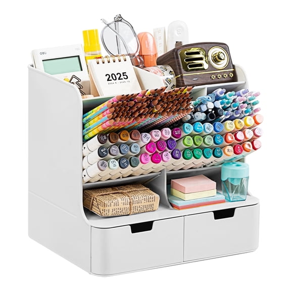 VUSIGN Tall Organizer Plastic Desk Organizer for Office,Pencil Holder Organizer for Home Desk Storage Organizer with Drawers