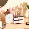 thumbnail image 1 of VUSIGN 3-in-1 Makeup Organizer Jewelry Box, Cosmetic Jewelry Storage Desk Pen Organizer, Clear Beauty Holder for Lipstick Brush Skincare, Earring Case with Adjustable Velvet Trays for Ring Necklace, 1 of 10