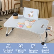 VUSIGN Foldable Lap Desk, 23.6 Inch Portable Laptop Bed Desk with Cup Holder Storage Drawer Tablet Slot, Laptop Bed Tray for Working Reading Writing Eating Bed Sofa Couch Floor