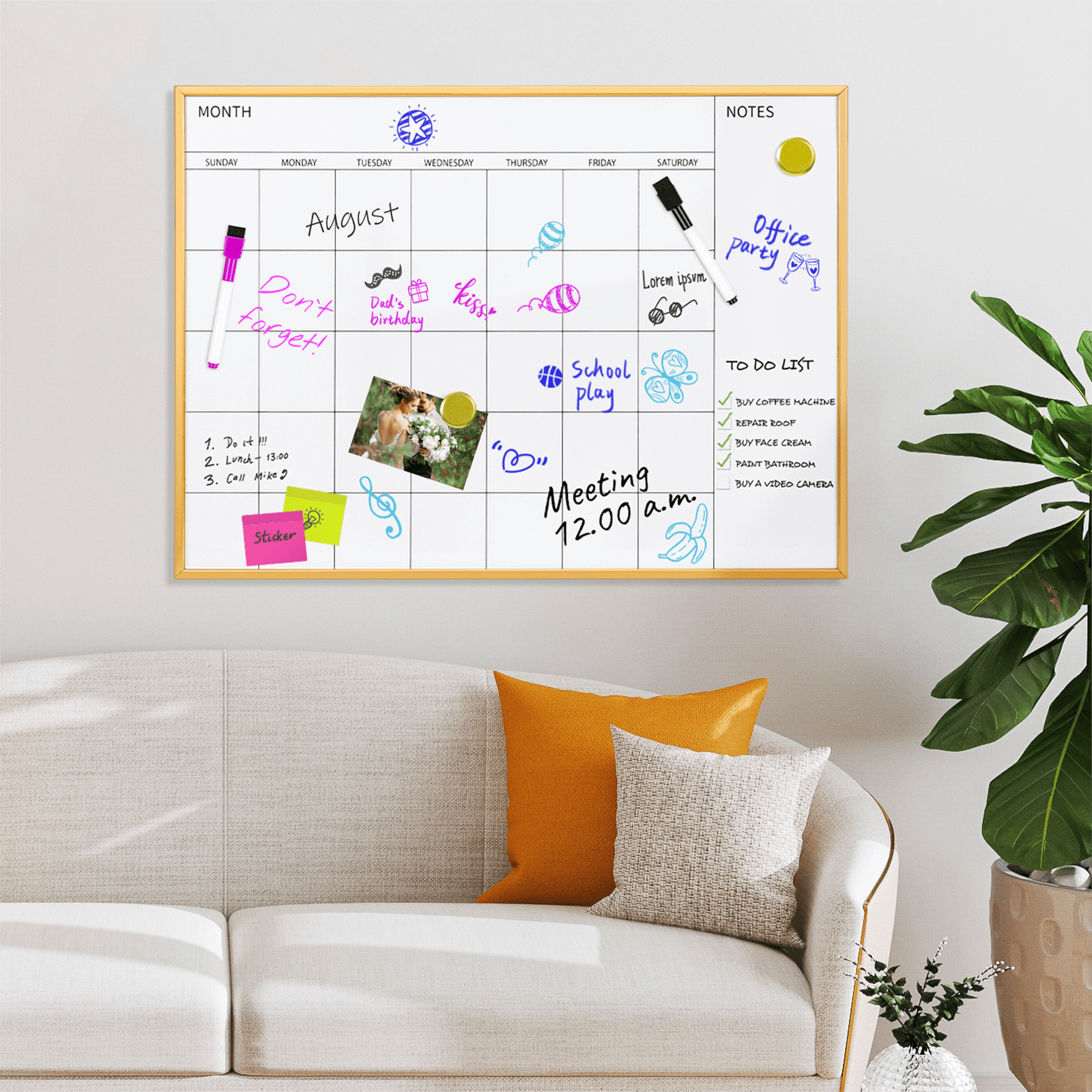 Tmtamye Acrylic Magnetic Calendar for Fridge, 12x16 Clear Acrylic  Magnetic Dry Erase Planning Board of Monthly Calendar for Refrigerator with  8