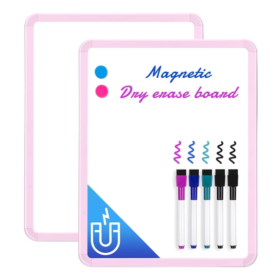 VUSIGN 2 Pack Magnetic Small Whiteboard with 2 Magnets and 5 Markers