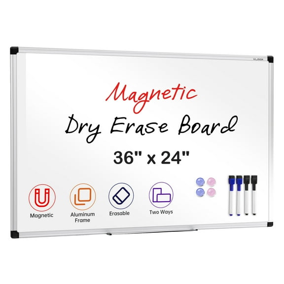 VUSIGN Magnetic Whiteboard Dry Erase Board, 36 X 24 Inches, Wall Mounted White Board with Pen Tray, Silver Aluminium Frame
