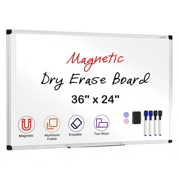 VUSIGN Magnetic Dry Erase Whiteboard, 36 X 24 Inches, Wall Mounted with Pen Tray, Silver Aluminium Frame