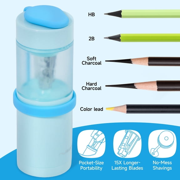 VUSIGN Miniroll L Electric Pencil Sharpener,Fast & Sharp, Compact Portable Design, 6.5–8mm Pencils, Blue