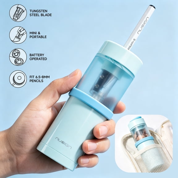 VUSIGN Mini Electric Pencil Sharpener, Portable Battery-Operated Pencil Sharpener,Handheld, Fit 6.5–8mm Pencils, Blue