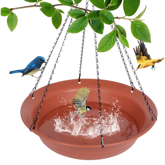 VUWEZ Hanging Bird Bath, Hanging Bird Water Feeder for Outdoors, Feeder Bowl, 1 Pack Birdbath Tray Accessories for Outside, Plastic Birdbaths Tray for Garden Patio Decoration (20", Terra Cotta)