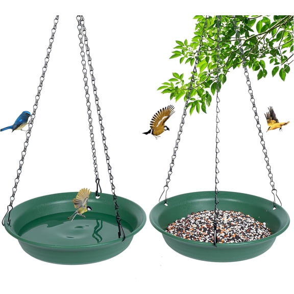 VUWEZ Hanging Bird Feeder & Bath for Outdoors, Wild Feeders Tray, Birdfeeder Birdbath Outside, Cardinal, Blue Jay, Crow, Birdfeeders Trays (10", 1 Pcs with Hole No Hole)