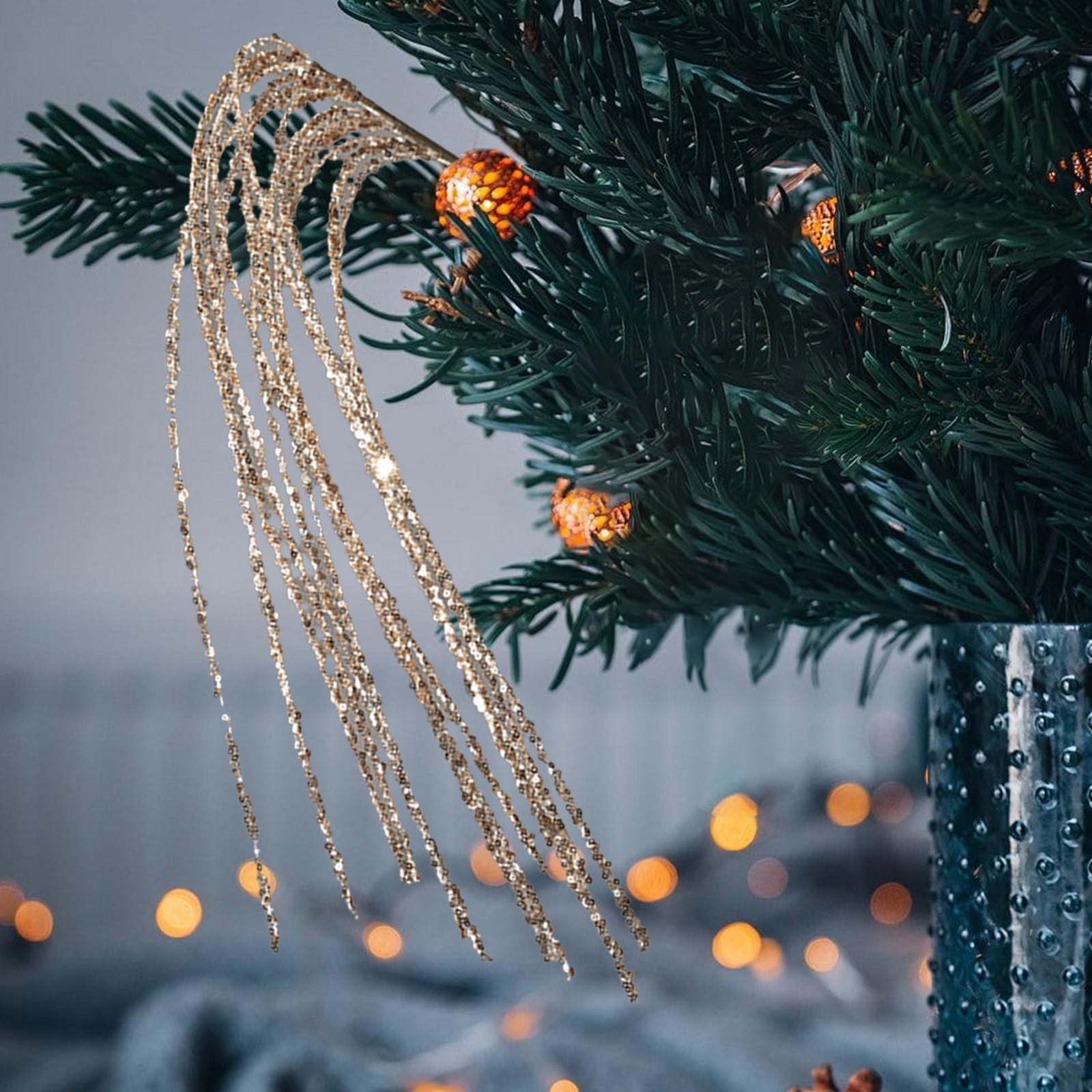 VUYUEN Artificial Glitter Pine Tree Twig Ornaments, Decorative Sticks