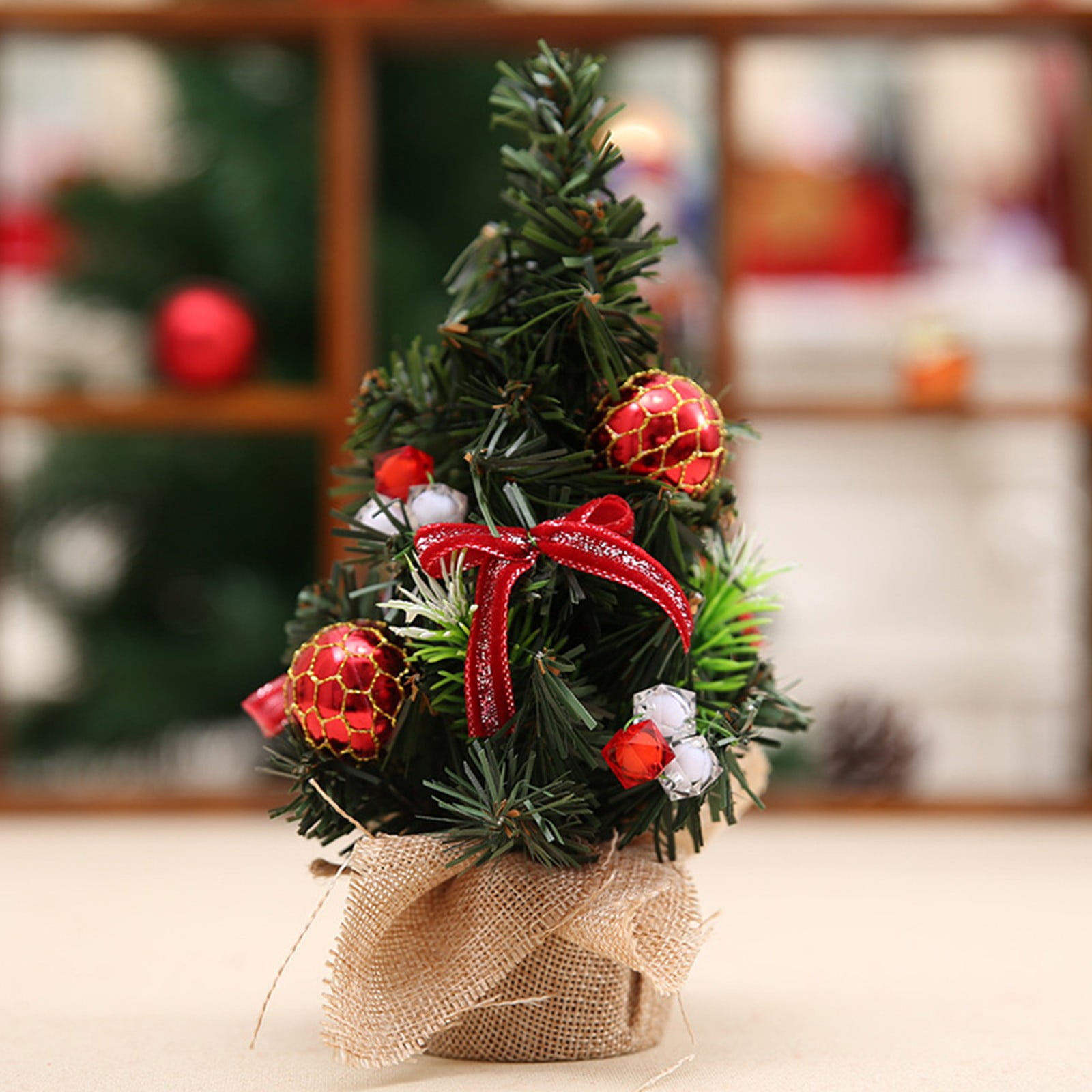 VUYUEN Artificial Mini Tabletop Christmas Trees Tiny Frosted Bottle