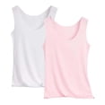 thumbnail image 1 of VV AVEORS 2 Pcs Wide Straps Tank Tops for Women Summer Scoop Neck Seamless Lounge Camisole Sleeveless Workout Undershirts White&Pink L, 1 of 7