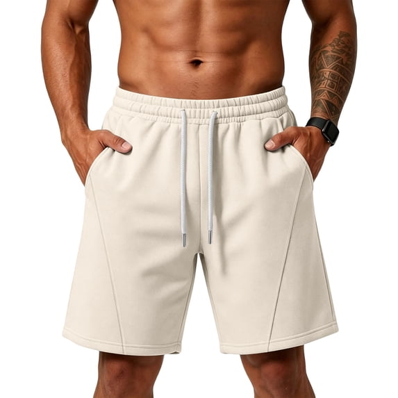 VV AVEORS 2026 Men'S Baggy Sweat Shorts Cotton Summer Athletic Casual Shorts With Pockets Workout Gym Lounge Shorts Beige M