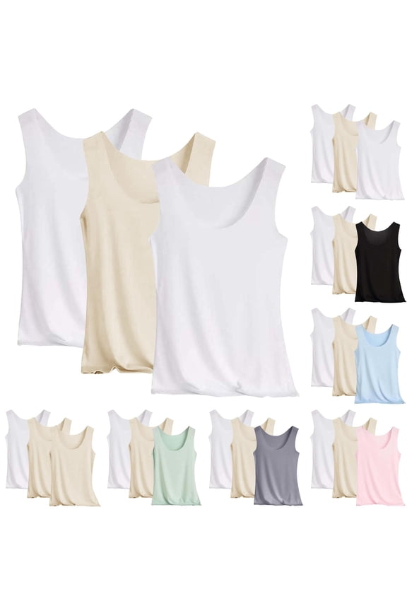 3 Pcs Womens Summer Tank Tops Scoop Neck Camisole Workout Top Basic Seamless Sleeveless Undershirt Pink XL