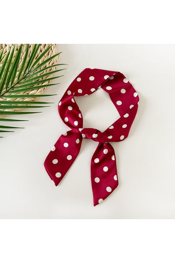 50S Satin Neck Scarf Polka Dots Vintage Retro Long Narrow Neckerchief Headbands Head Scarf For Women Girl Red