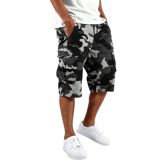 VV AVEORS Baggy Cargo Shorts For Men Camo Relaxed Fit Drawstring Waist Hiking Shorts Lightweight Work Bermuda Shorts Multi Pockets Black 4XL
