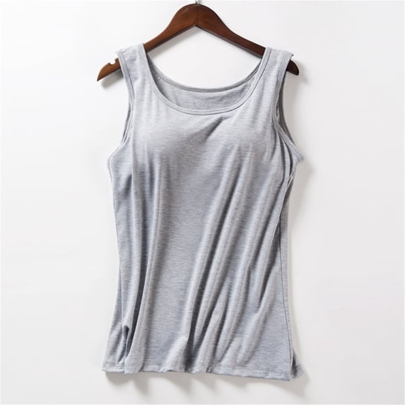 VV AVEORS Camisole Tops For Women With Built In Bra Thick Strap Tank Top Trendy Casual Basic Cami Tanks Gray XL