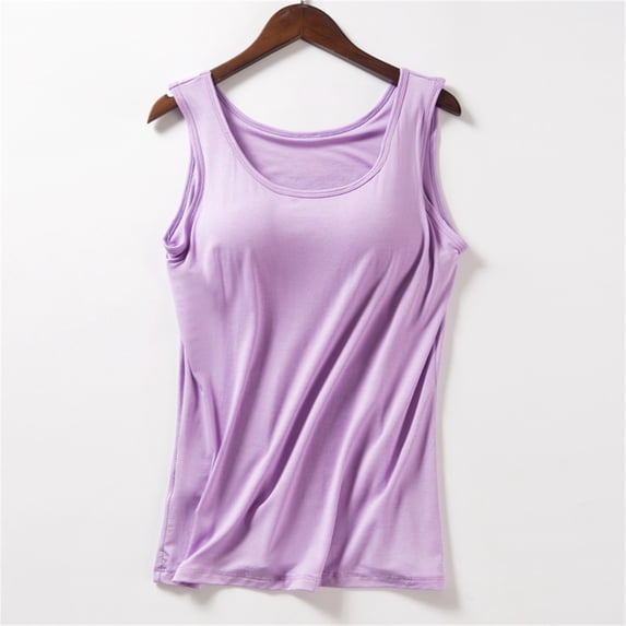 VV AVEORS Camisole Tops For Women With Built In Bra Thick Strap Tank Top Trendy Casual Basic Cami Tanks Light Purple L