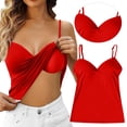 thumbnail image 1 of VV AVEORS Camisole With Built In Bra For Women V Neck Adjustable Spaghetti Strap Tank Tops Sim Fit Undershirts Plus Size Red M, 1 of 7
