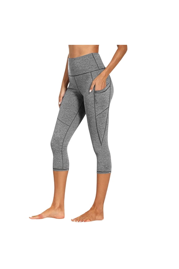 Capri Leggings For Women Elastic High Waisted Cropped Capri Leggings Workout Yoga Pants Comfy Fitness Athletic Pants Gray XL