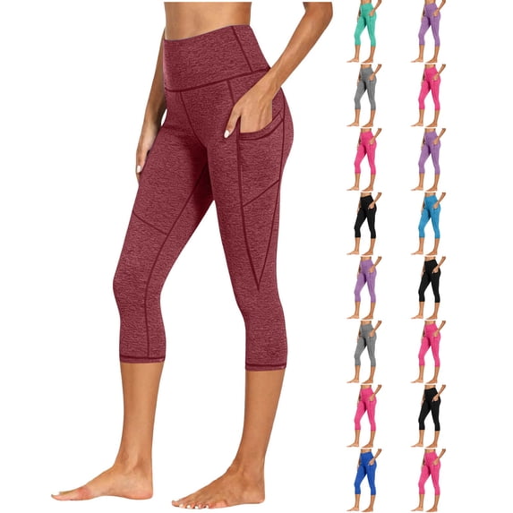 VV AVEORS Capri Leggings For Women Elastic High Waisted Cropped Capri Leggings Workout Yoga Pants Comfy Fitness Athletic Pants Wine 2XL