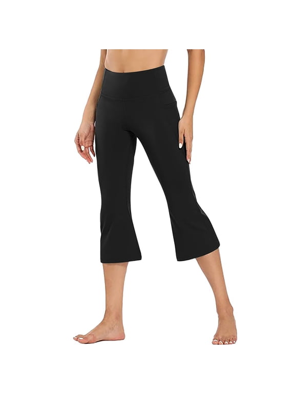 Capri Leggings For Women Flare Stretch Tummy Control High Waisted Yoga Capris Workout Lounge Cropped Pants With Pockets Black M