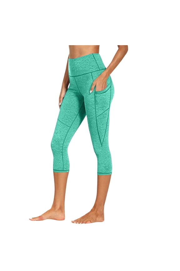 Capri Leggings For Women - High Waisted Tummy Control Compression Leggings Quick Dry Athletic Workout Yoga Pants With Pockets Cyan S