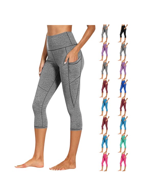 Capri Leggings For Women - High Waisted Tummy Control Compression Leggings Quick Dry Athletic Workout Yoga Pants With Pockets Gray XL