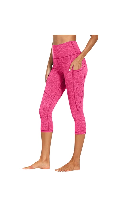 Capri Leggings For Women - High Waisted Tummy Control Compression Leggings Quick Dry Athletic Workout Yoga Pants With Pockets Hot Pink S