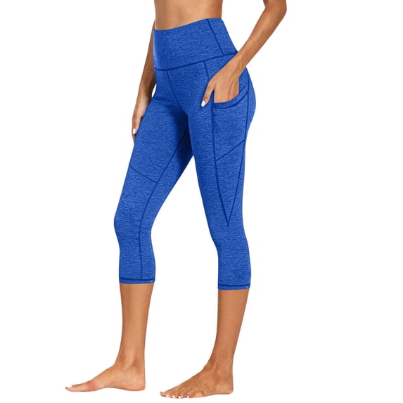 VV AVEORS Capri Leggings For Women Summer Stretch Capris High Waisted Pant Quick Dry Soft Workout Yoga Pants With Pockets Plus Size Blue S