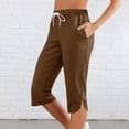 thumbnail image 1 of VV AVEORS Capri Pants For Women Split Side High Waist Casual Athletic Knee Length Summer Pants Casual Sweatpants With Pockets Brown XL, 1 of 7