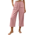 thumbnail image 1 of VV AVEORS Capris For Women Pull On Wide Leg Linen Cargo Pants Summer Buttons High Waist Beach Vacation Trousers With Pockets Pink L, 1 of 7